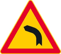 Merkillä varoitetaan tien yleiseen linjaukseen nähden poikkeuksellisesta mutkasta.