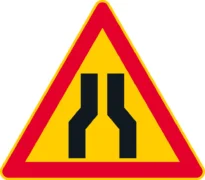 Merkillä voidaan varoittaa kapenevasta tiestä.